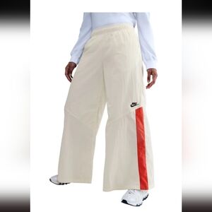 Nike Cream Wide-Leg Pants with Orange-Red Stripe Size xs